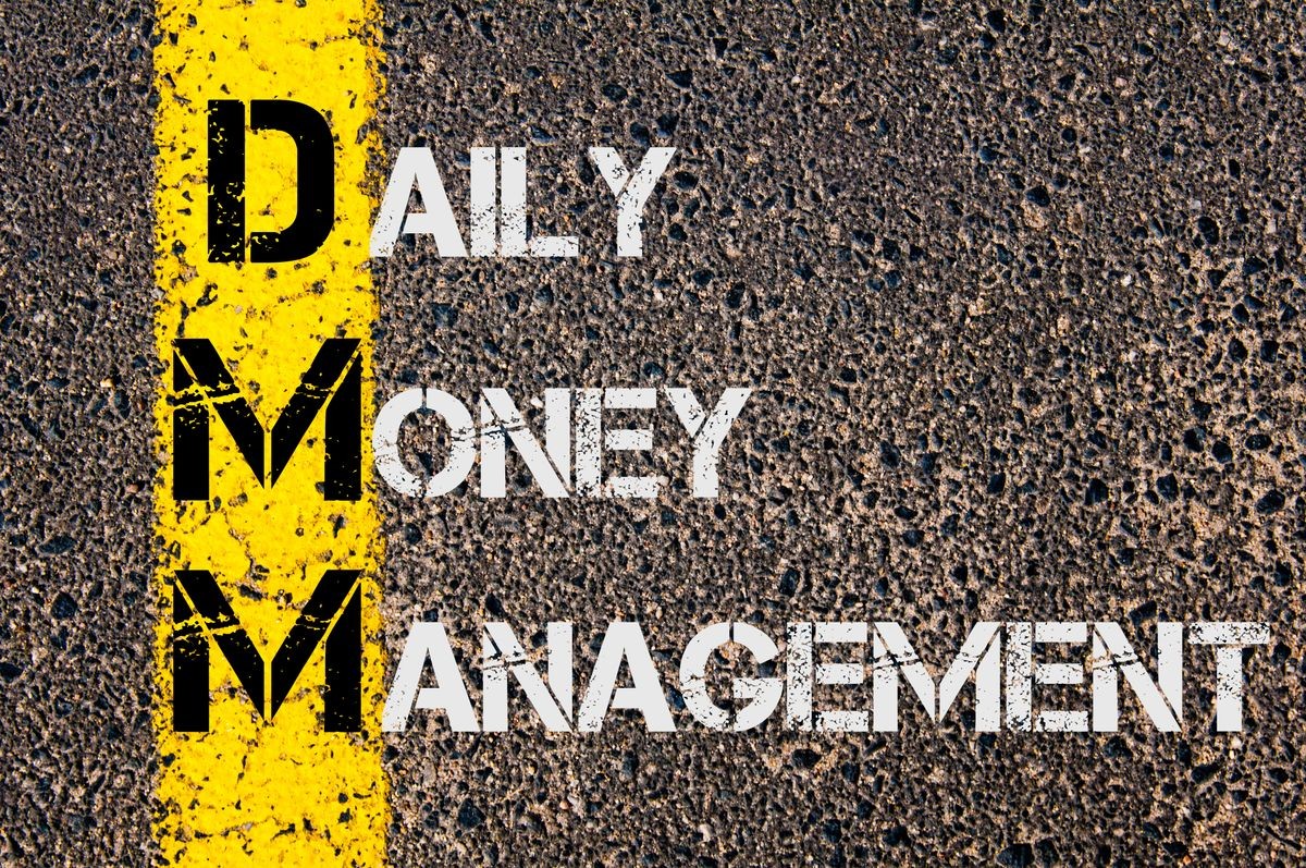 Concept image of Business Acronym DMM as DAILY MONEY MANAGEMENT written over road marking yellow paint line.